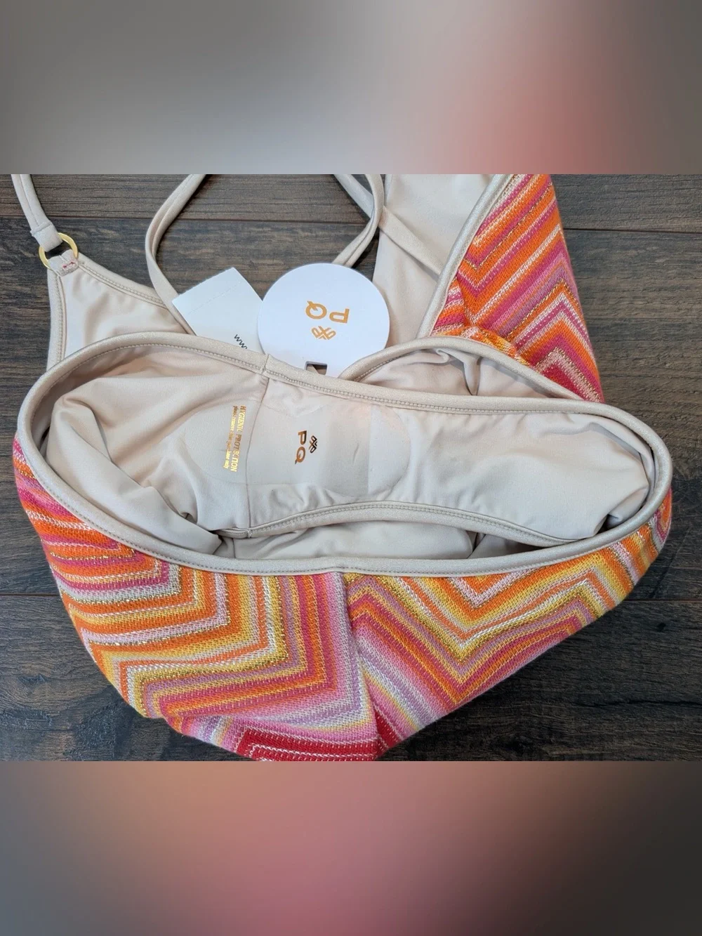 PQ Swim Women’s Margot One Piece Chevron Pink Orange Metallic Knit NWT Size Med